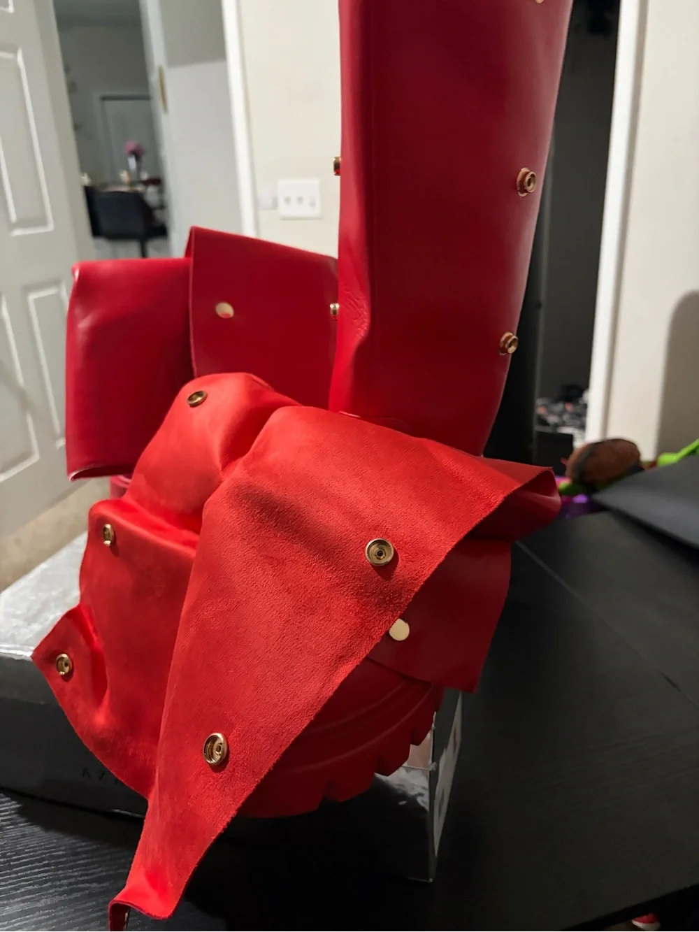Red Chunky Ruched Boots (size: 10 women)